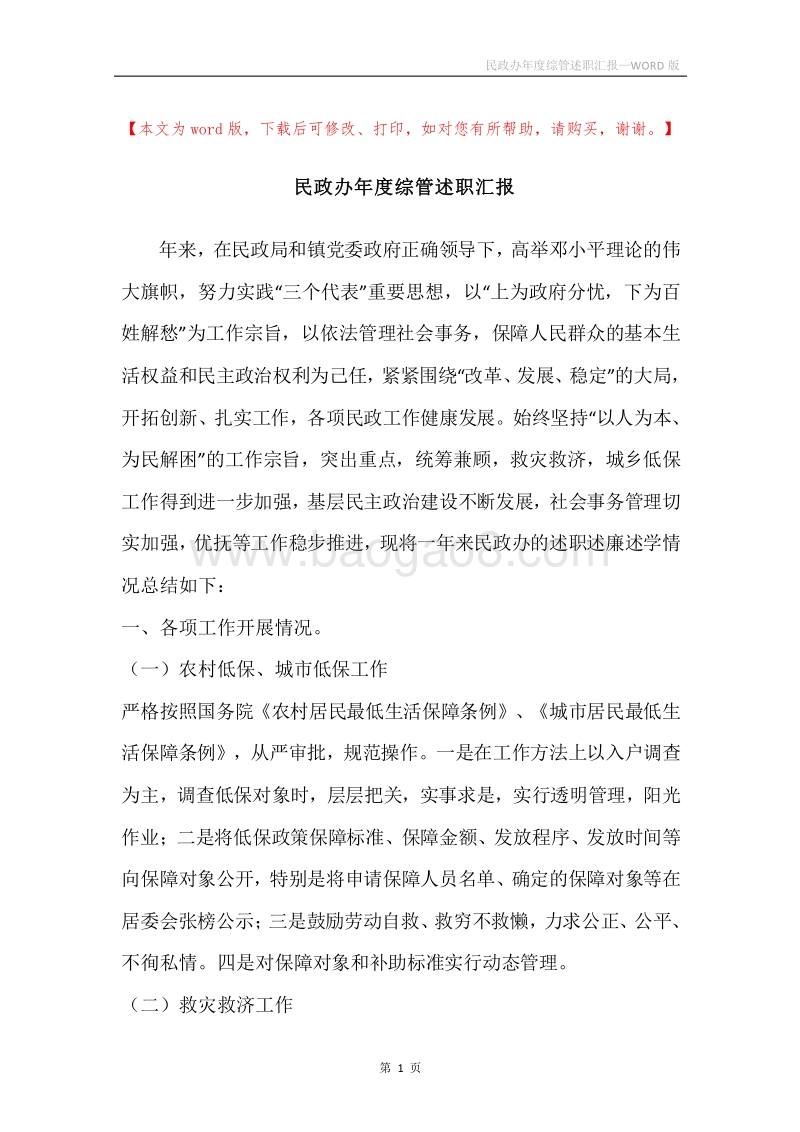 民政办年度综管述职汇报.docx_第1页