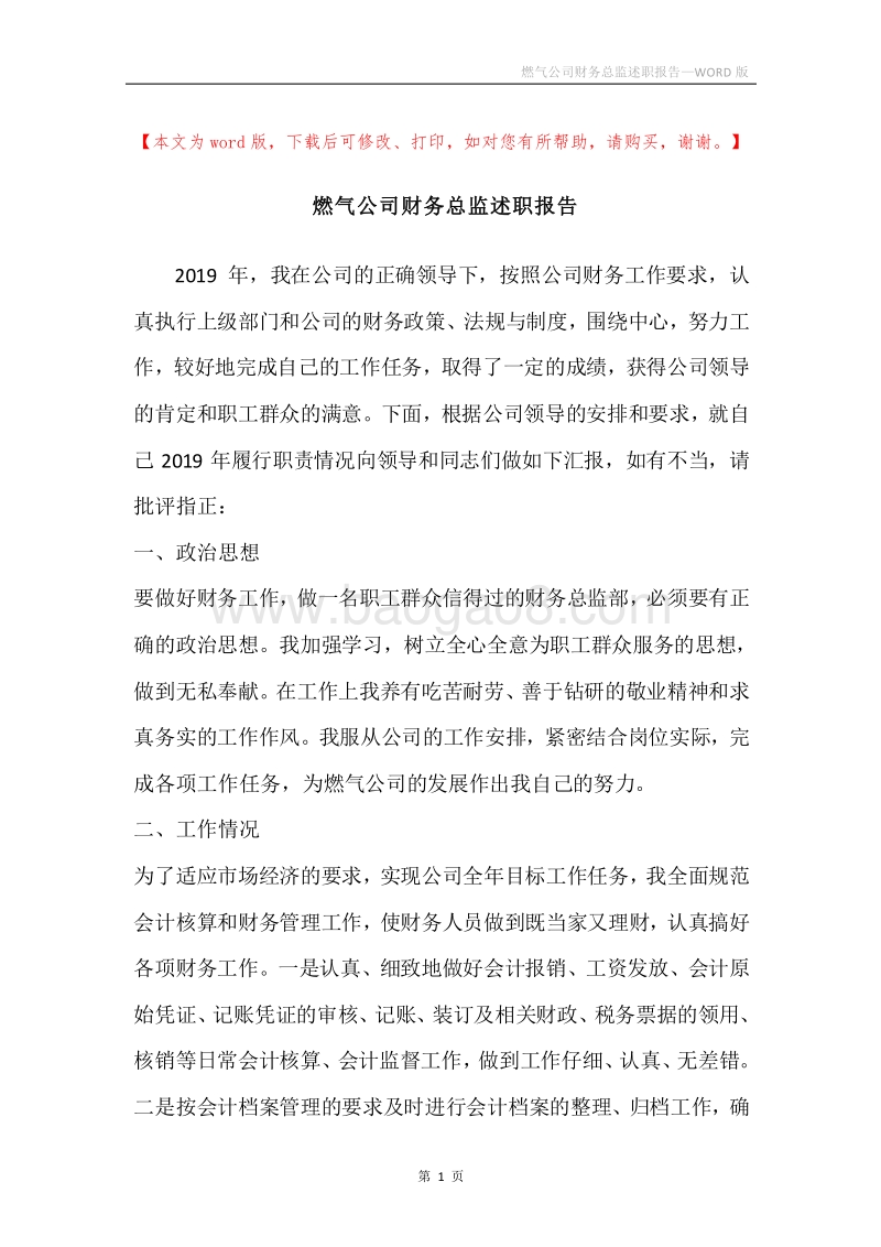 燃气公司财务总监述职报告.docx_第1页