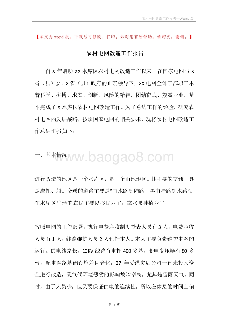 农村电网改造工作报告.docx_第1页
