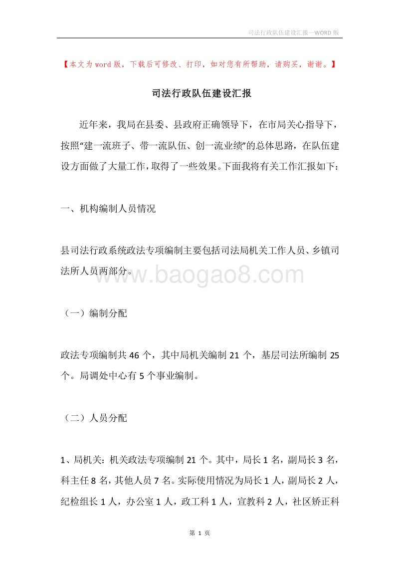 司法行政队伍建设汇报.docx_第1页