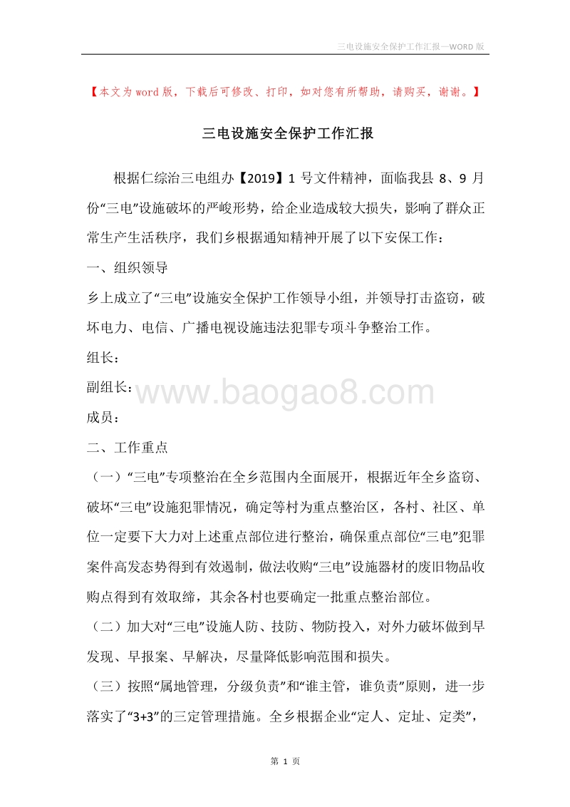 三电设施安全保护工作汇报.docx_第1页