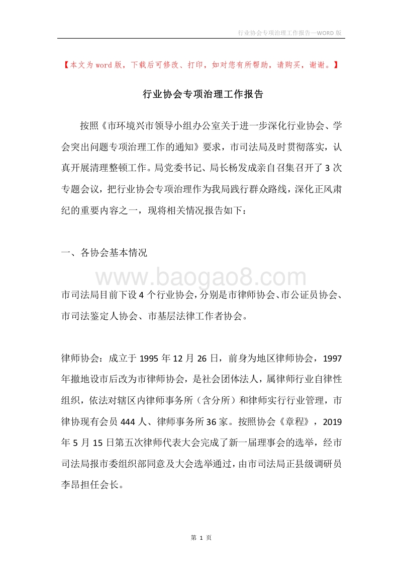 行业协会专项治理工作报告.docx_第1页