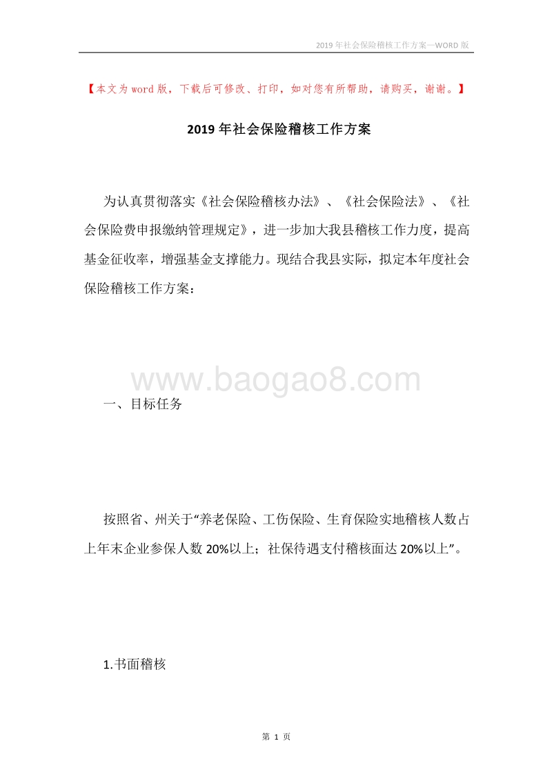 2019年社会保险稽核工作方案.docx_第1页