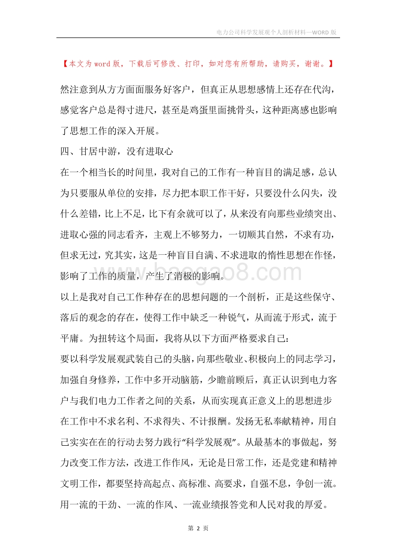电力公司科学发展观个人剖析材料.docx_第2页