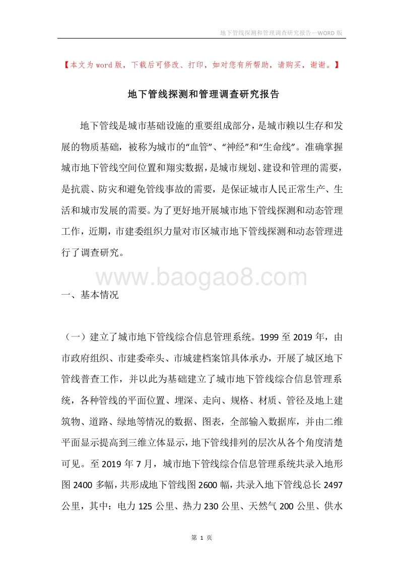 地下管线探测和管理调查研究报告.docx_第1页