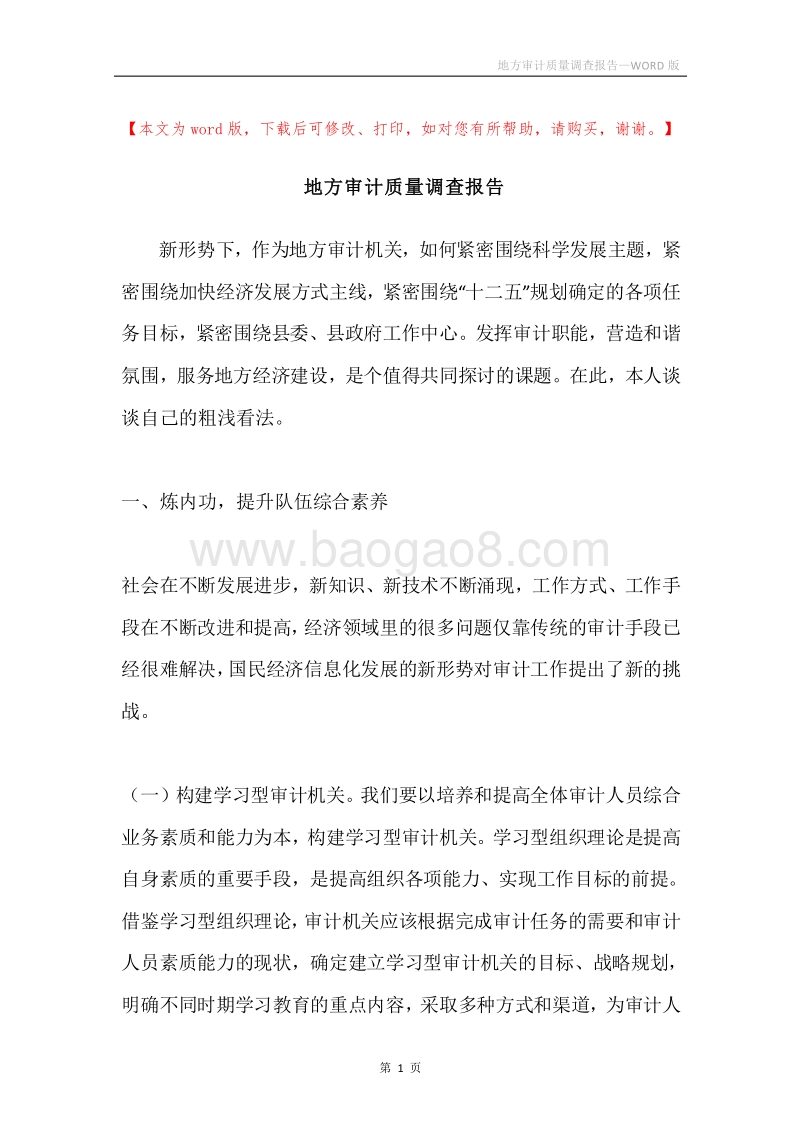 地方审计质量调查报告.docx_第1页
