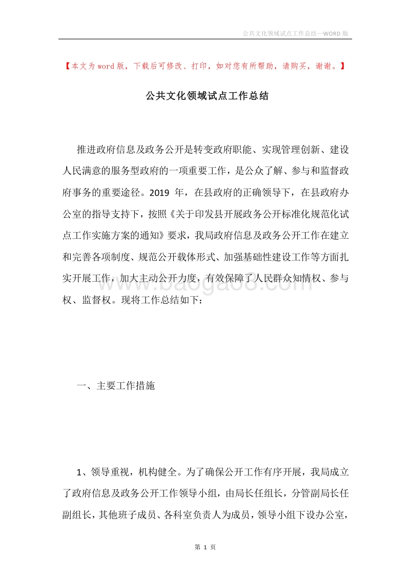 公共文化领域试点工作总结.docx_第1页