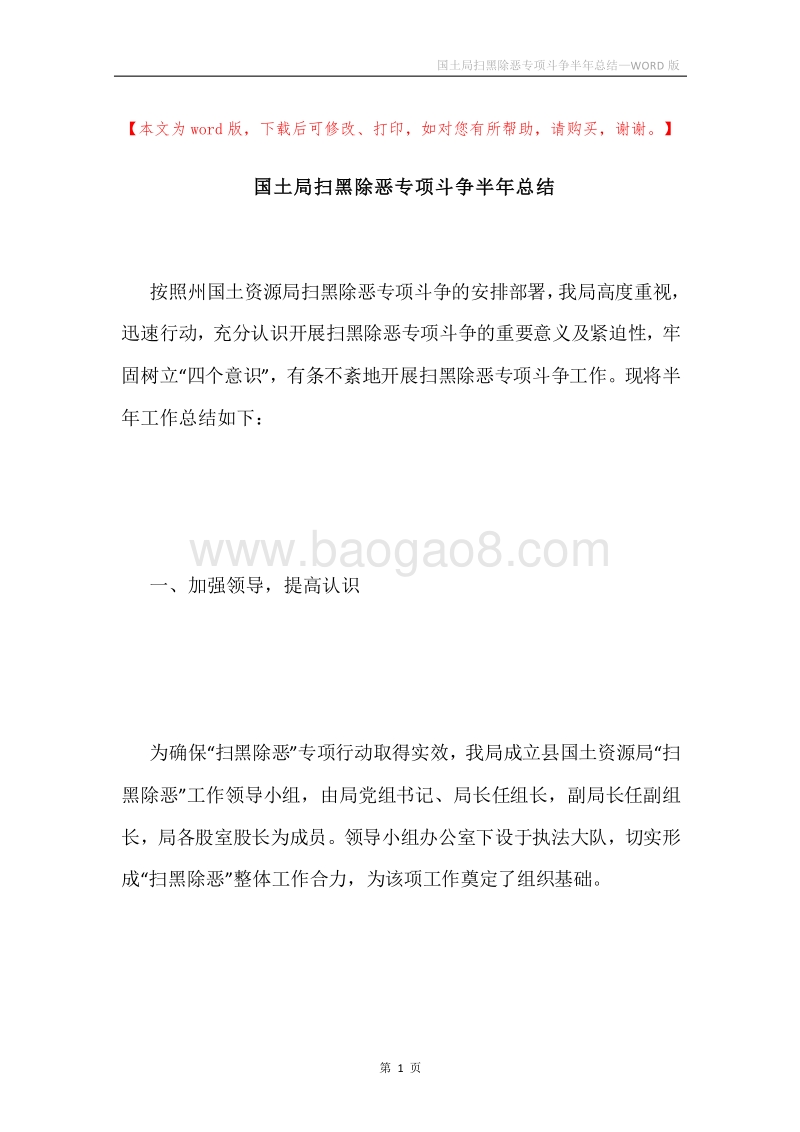 国土局扫黑除恶专项斗争半年总结.docx_第1页