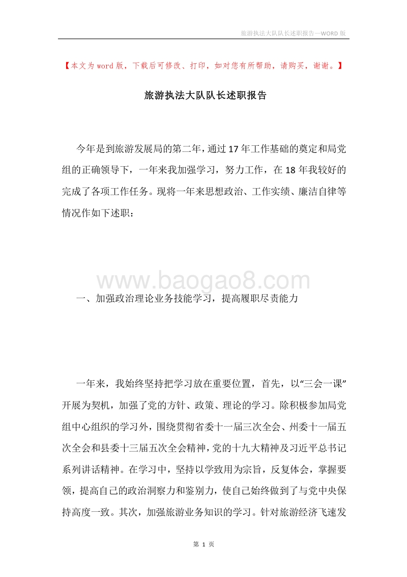 旅游执法大队队长述职报告.docx_第1页