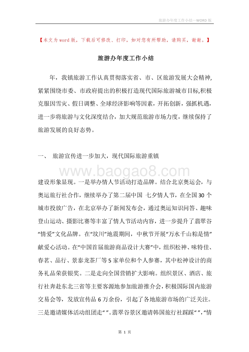 旅游办年度工作小结.docx_第1页