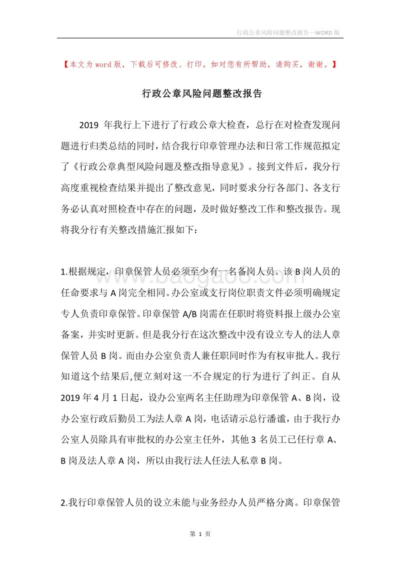 行政公章风险问题整改报告.docx_第1页