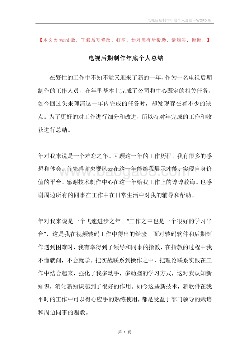 电视后期制作年底个人总结.docx_第1页