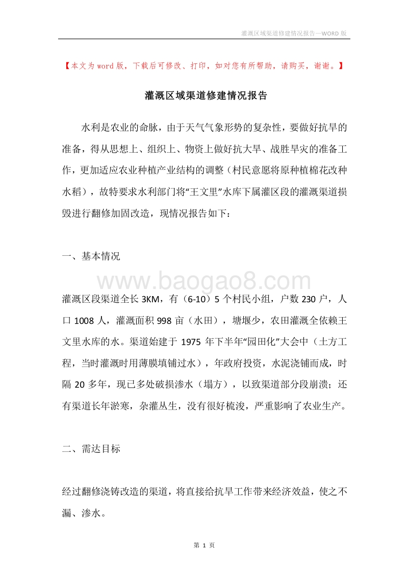灌溉区域渠道修建情况报告.docx_第1页