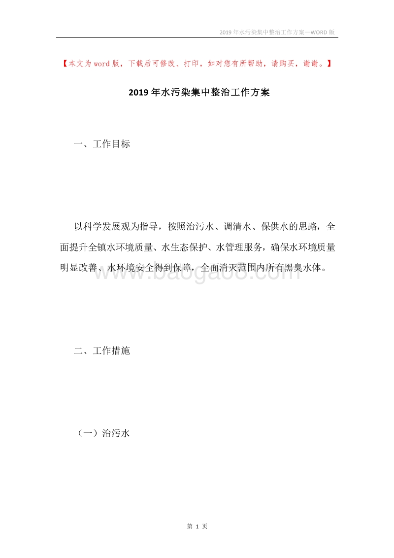 2019年水污染集中整治工作方案.docx_第1页