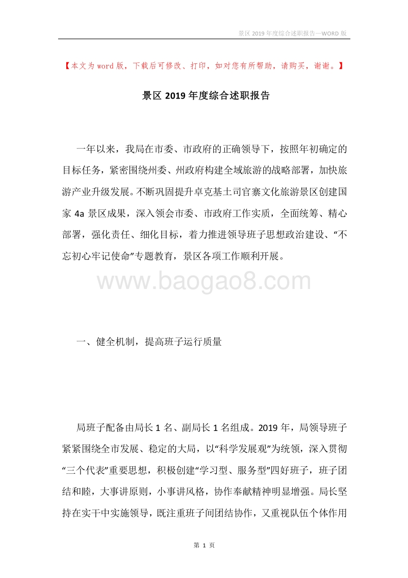 景区2019年度综合述职报告.docx_第1页