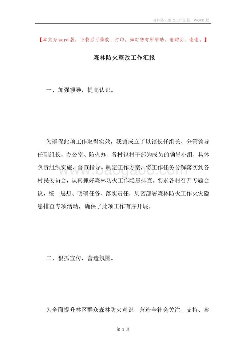 森林防火整改工作汇报.docx_第1页