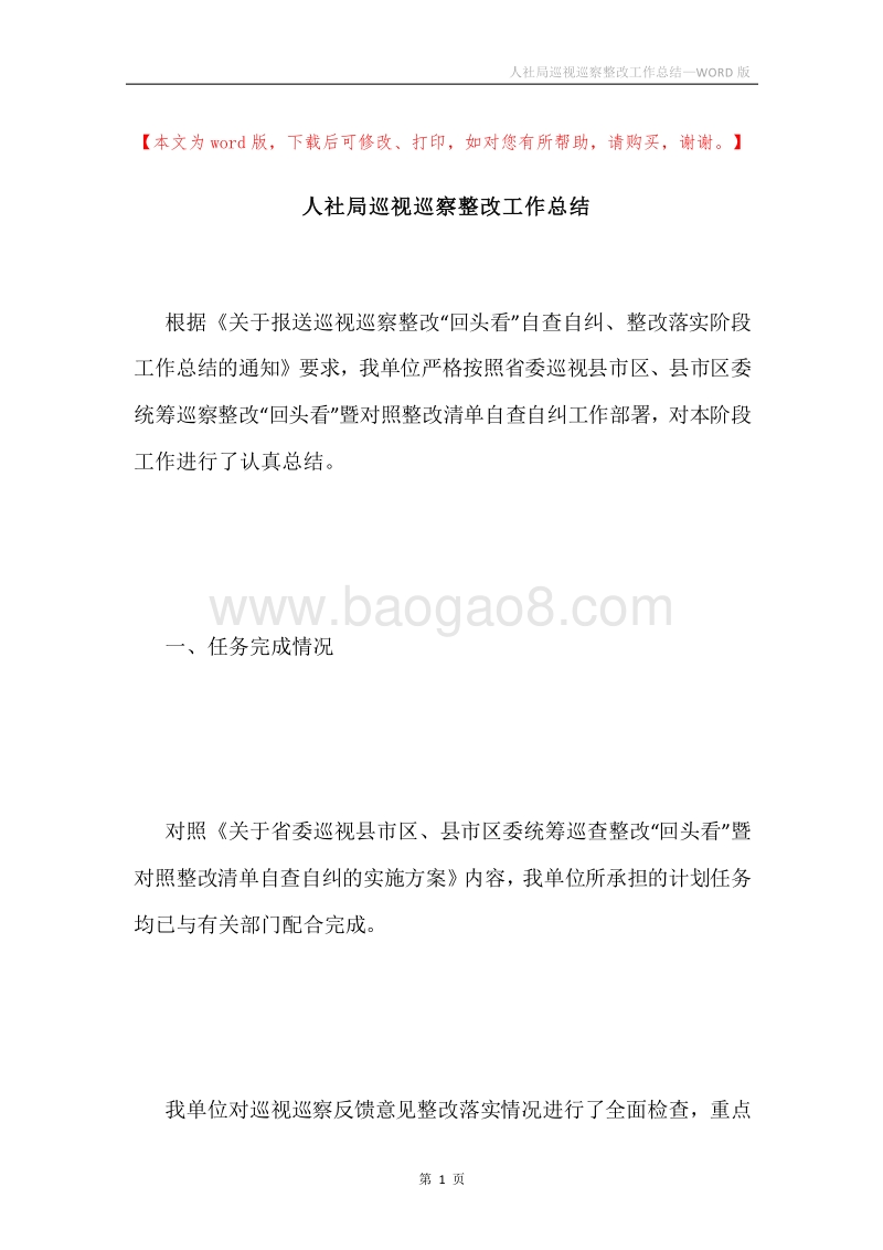 人社局巡视巡察整改工作总结.docx_第1页