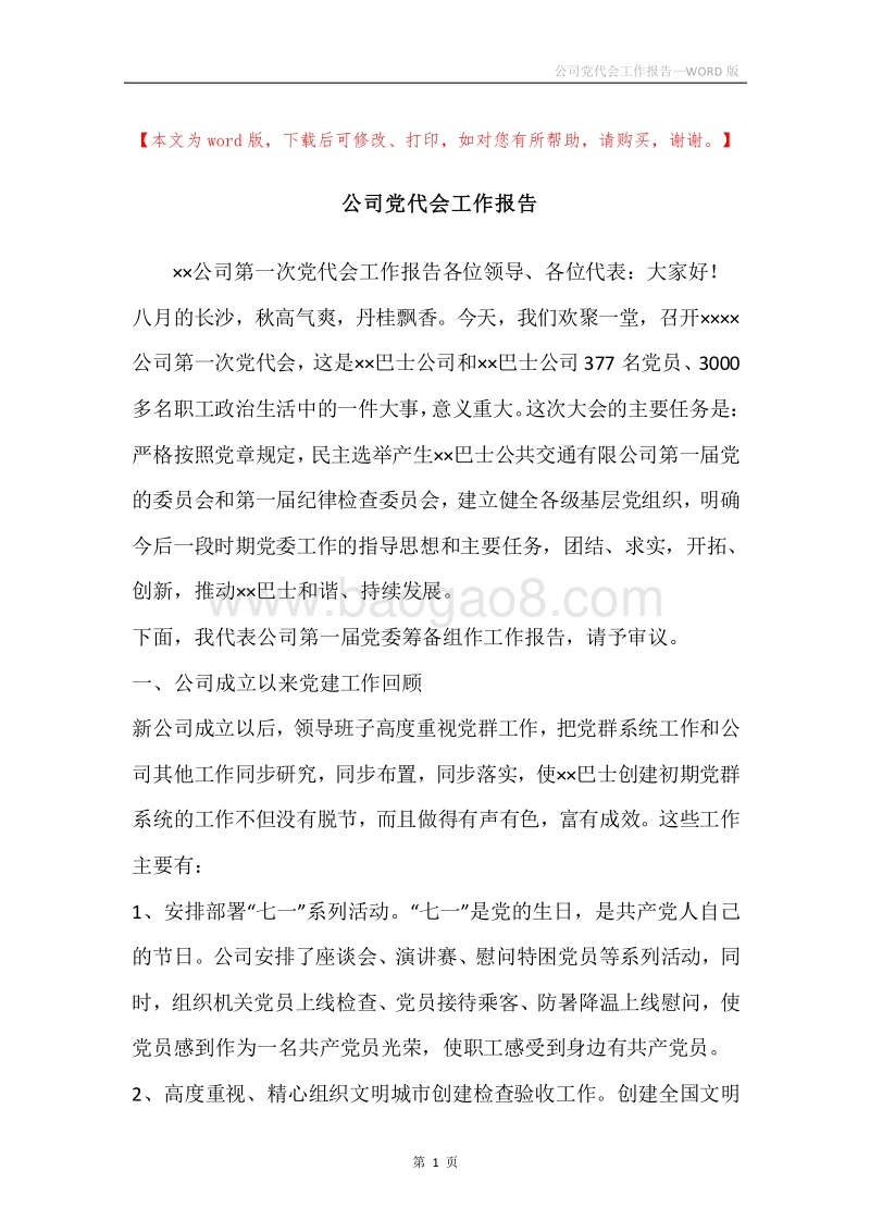 公司党代会工作报告.docx_第1页