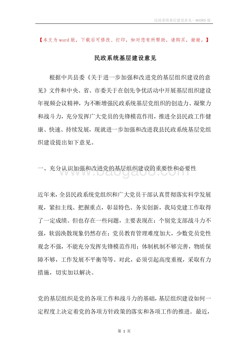 民政系统基层建设意见.docx_第1页
