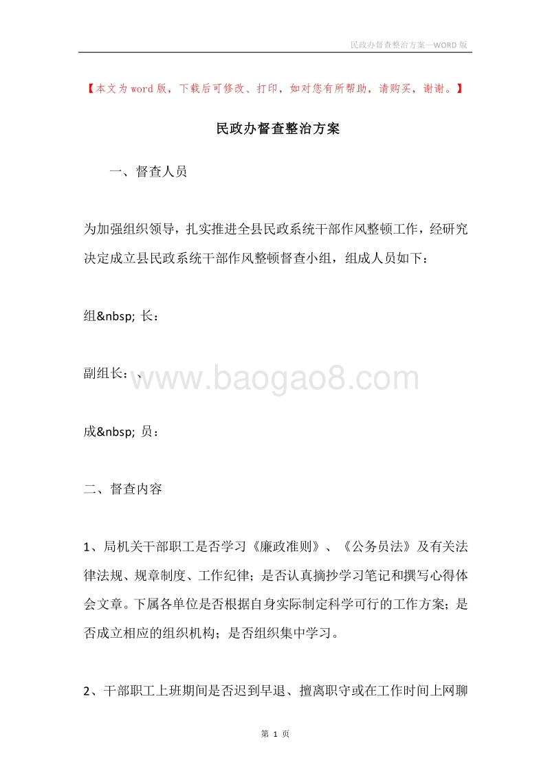 民政办督查整治方案.docx_第1页