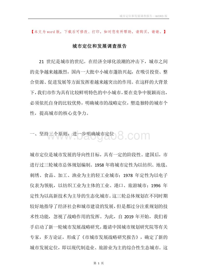 城市定位和发展调查报告.docx_第1页