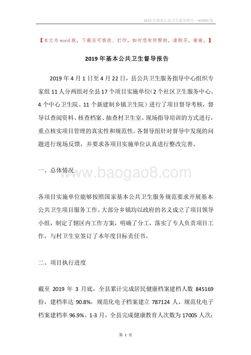 2019年基本公共卫生督导报告.docx_第1页