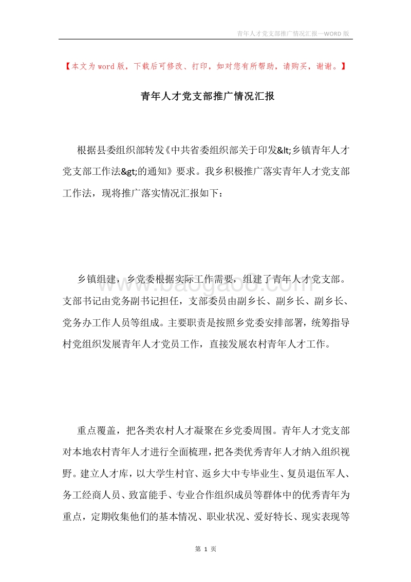 青年人才党支部推广情况汇报.docx_第1页