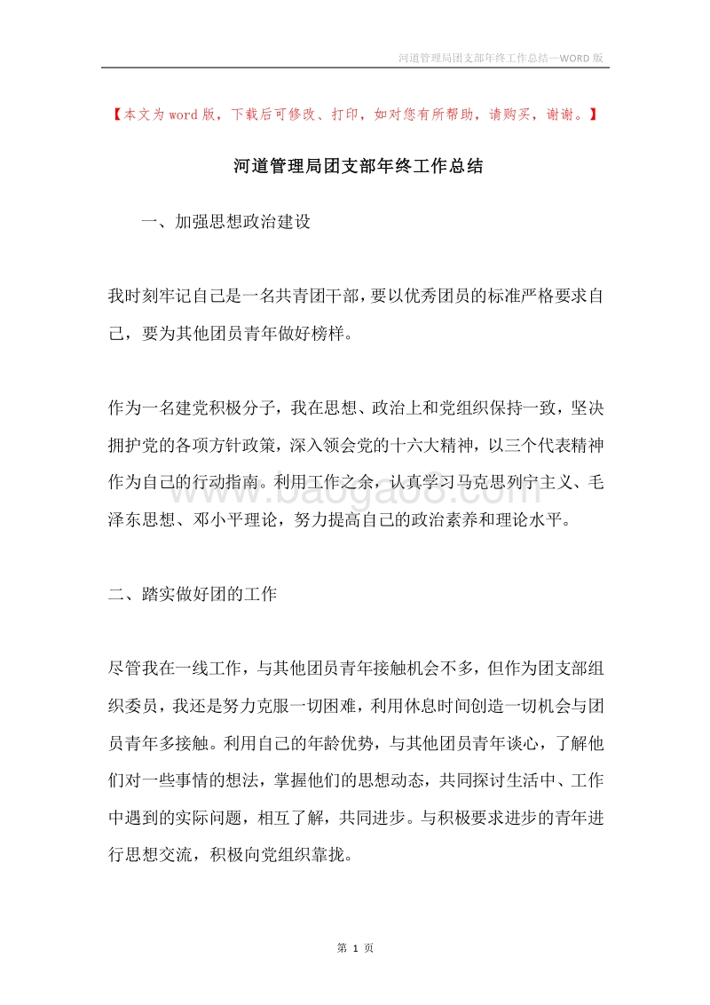 河道管理局团支部年终工作总结.docx_第1页