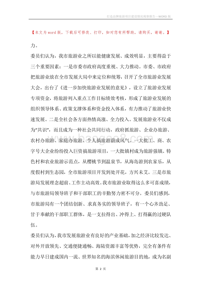 打造品牌旅游项目建设情况视察报告.docx_第2页