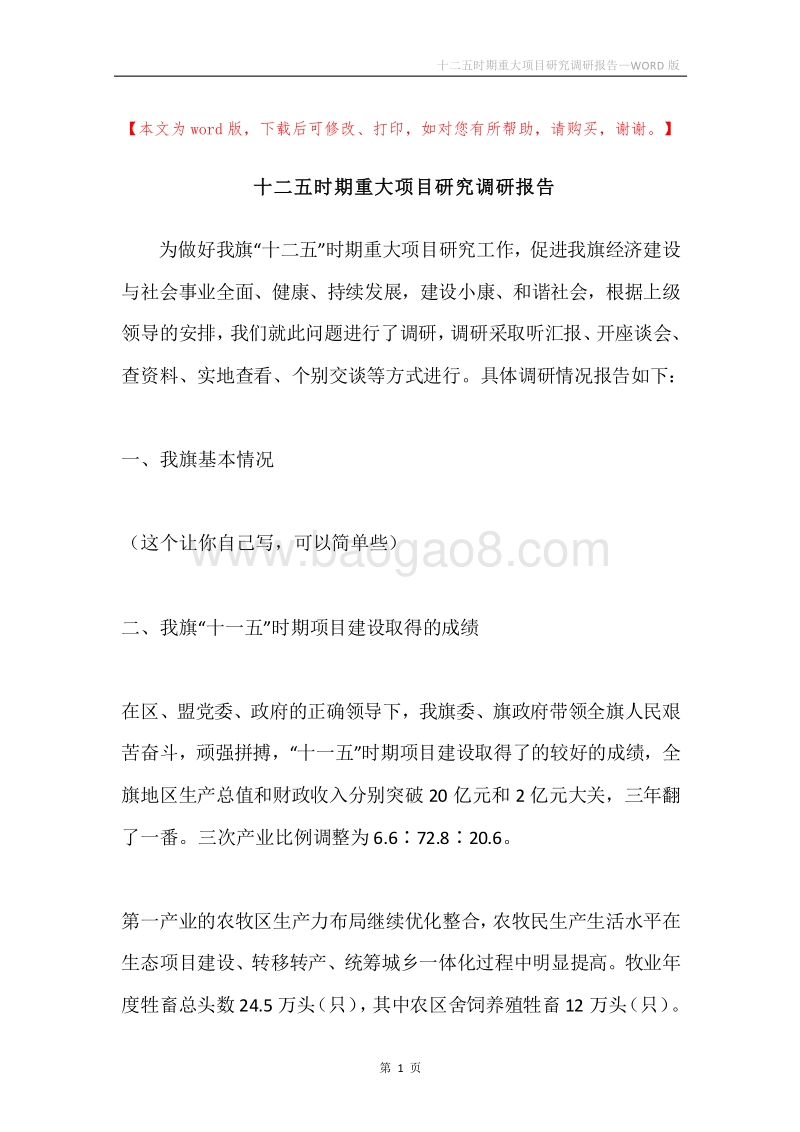 十二五时期重大项目研究调研报告.docx_第1页