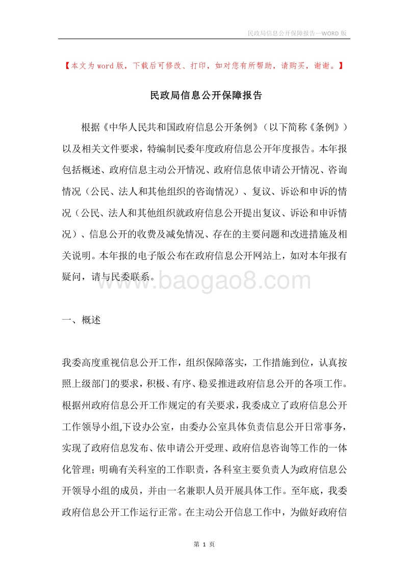 民政局信息公开保障报告.docx_第1页
