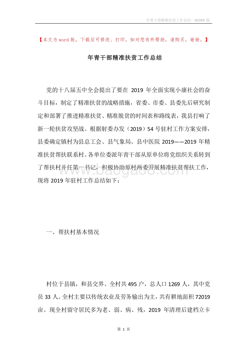 年青干部精准扶贫工作总结.docx_第1页