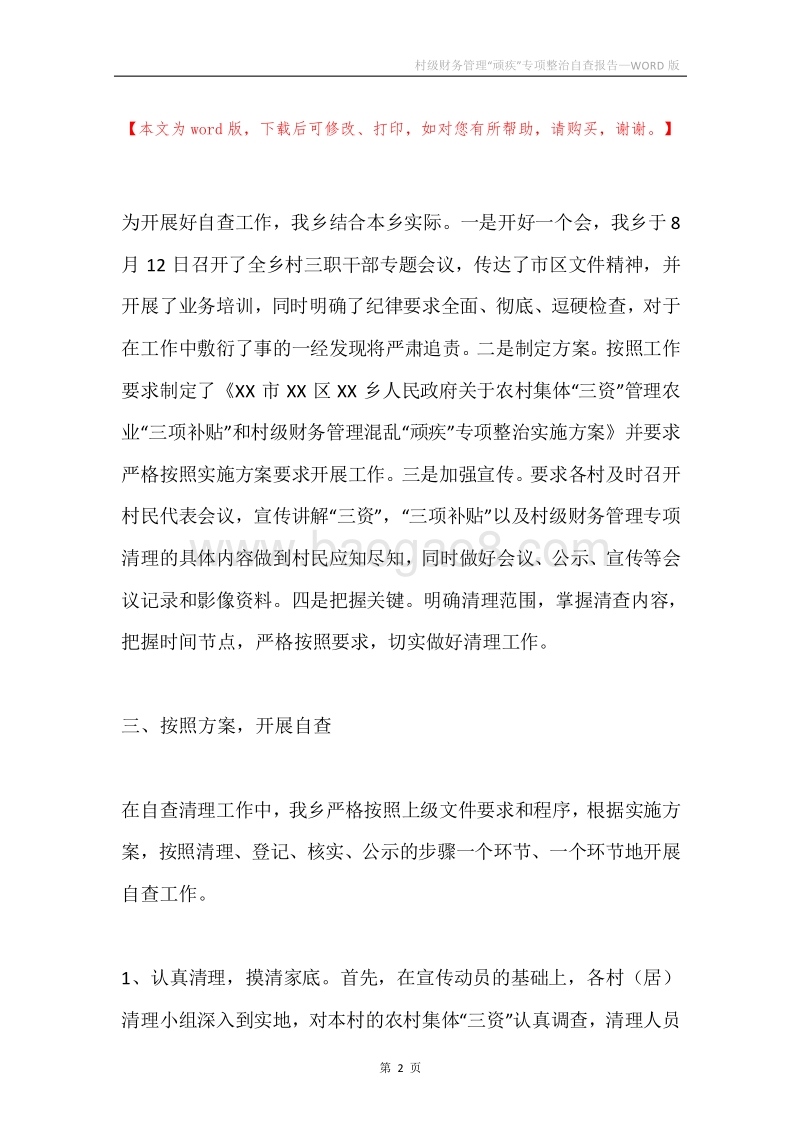 村级财务管理“顽疾”专项整治自查报告.docx_第2页