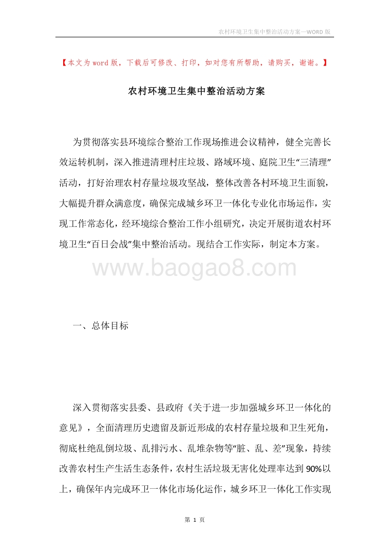 农村环境卫生集中整治活动方案.docx_第1页