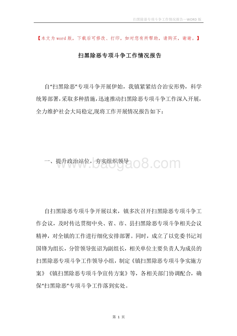 扫黑除恶专项斗争工作情况报告.docx_第1页