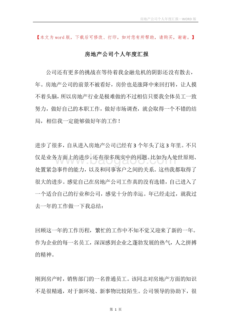 房地产公司个人年度汇报.docx_第1页