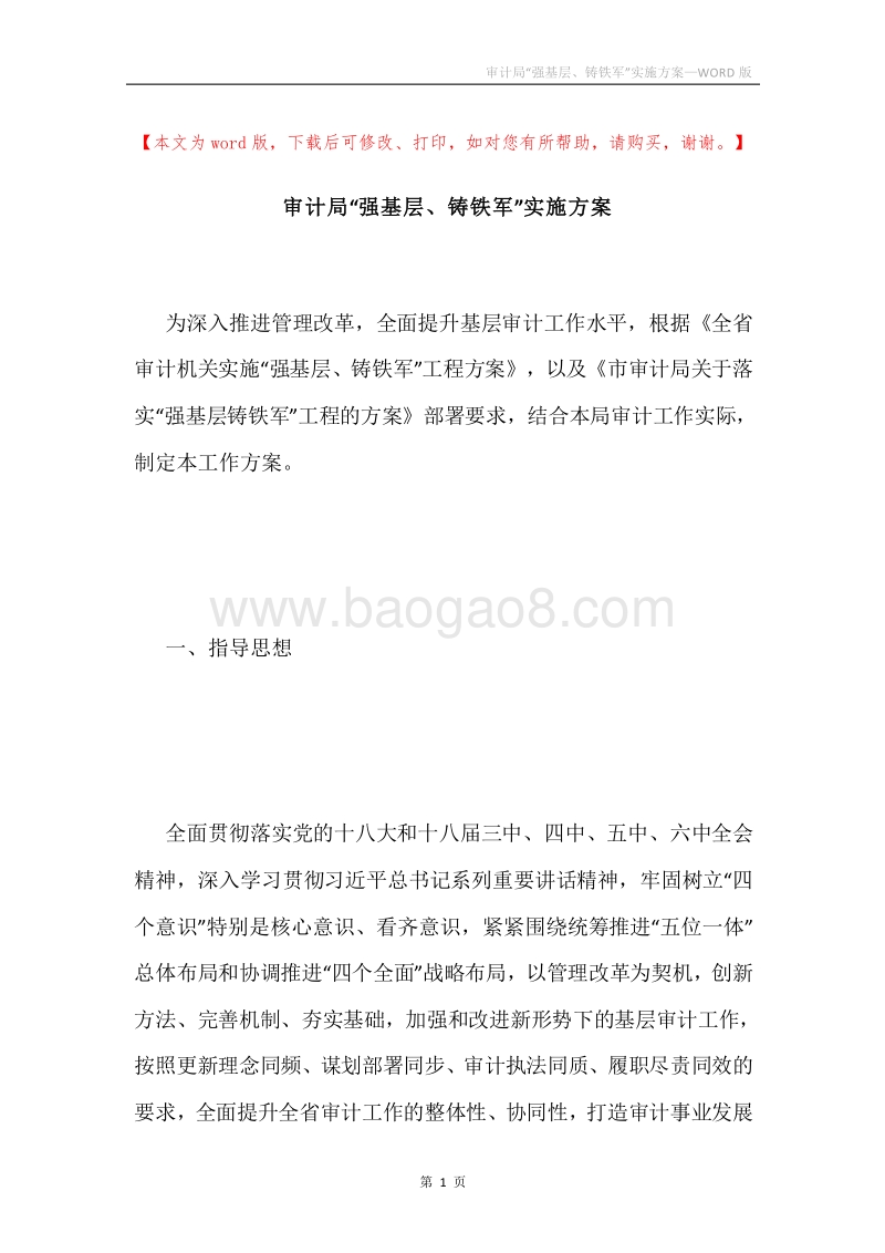 审计局“强基层、铸铁军”实施方案.docx_第1页