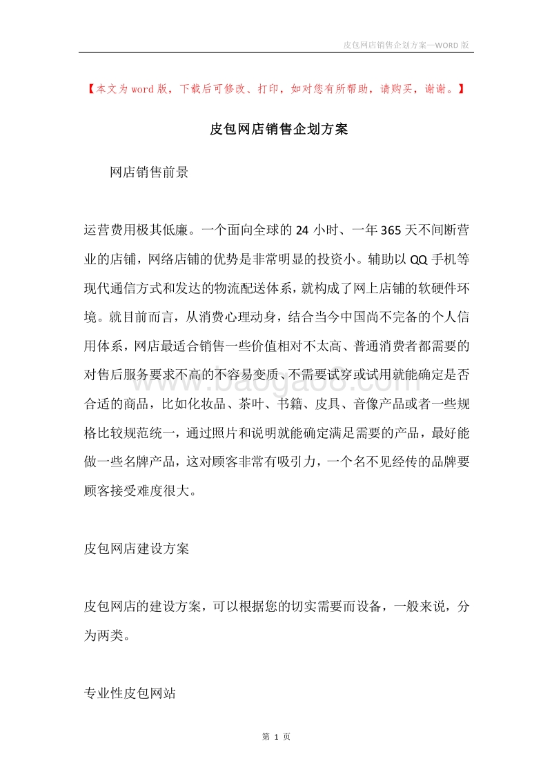 皮包网店销售企划方案.docx_第1页