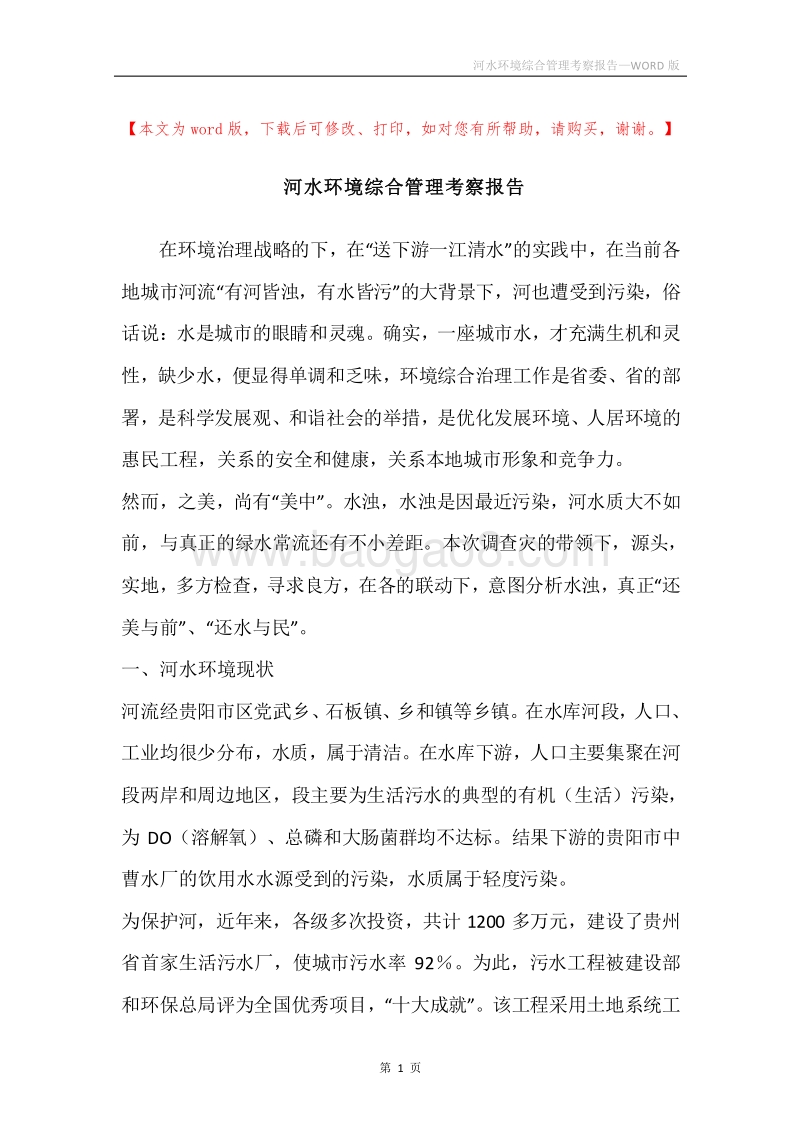河水环境综合管理考察报告.docx_第1页
