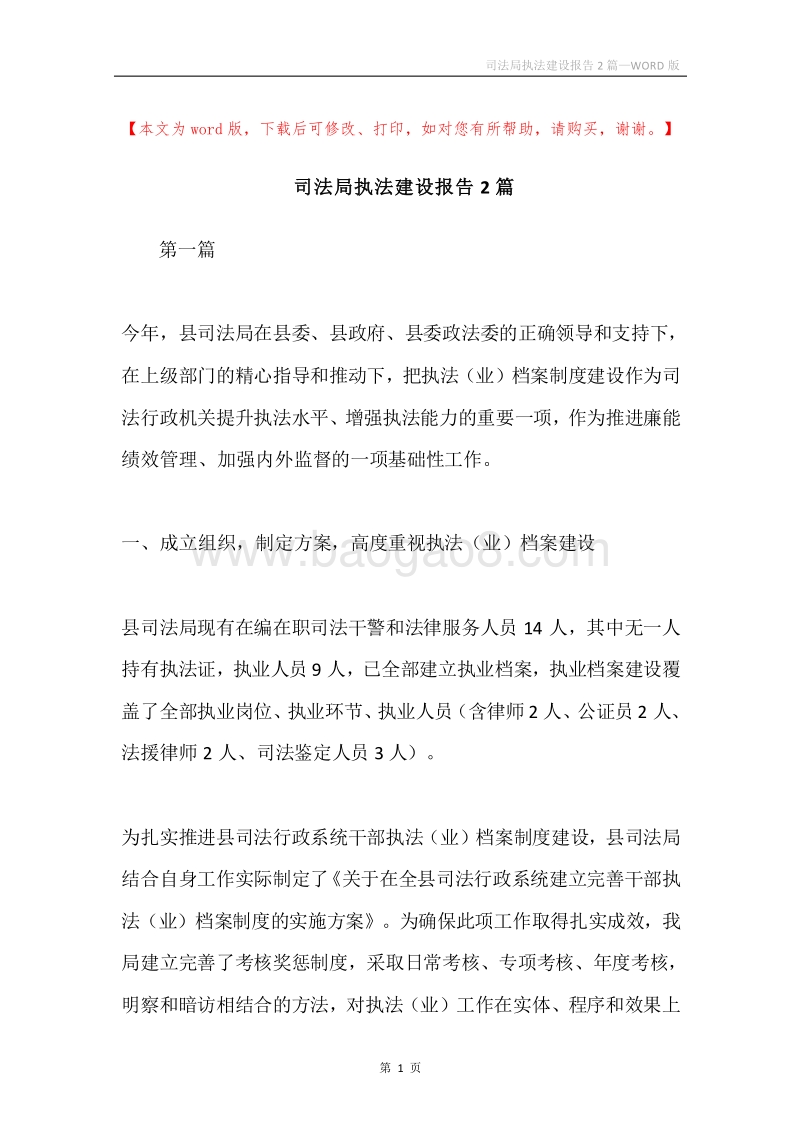 司法局执法建设报告2篇.docx_第1页