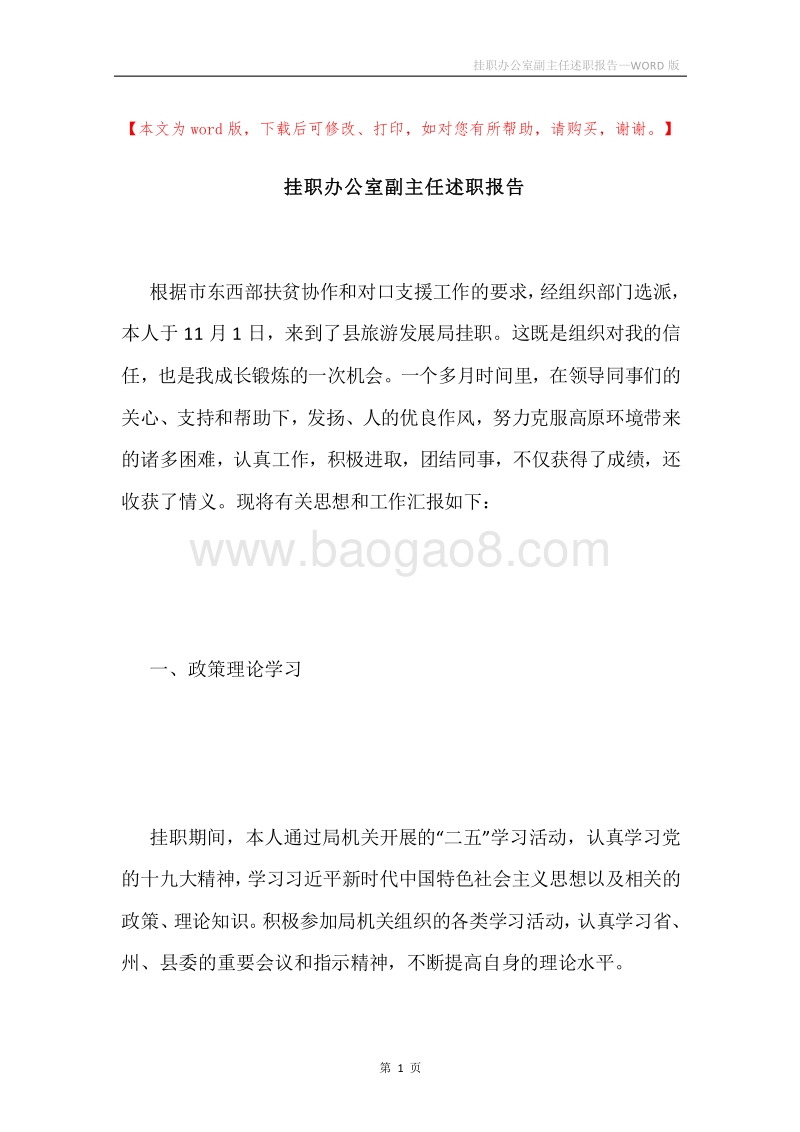挂职办公室副主任述职报告.docx_第1页