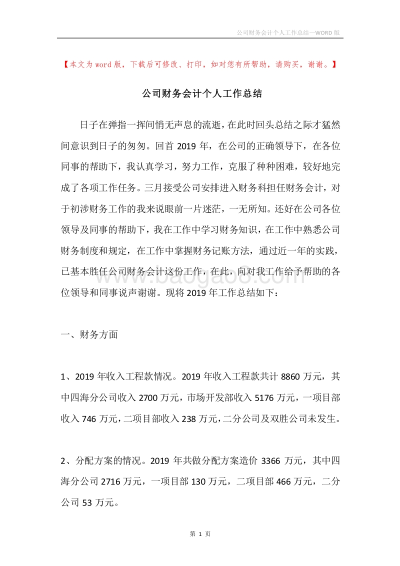 公司财务会计个人工作总结.docx_第1页