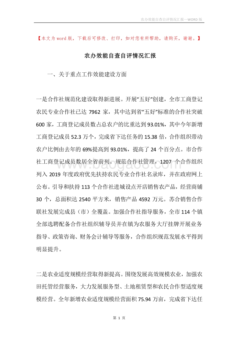 农办效能自查自评情况汇报.docx_第1页