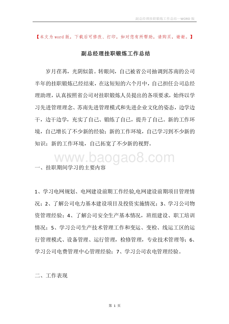 副总经理挂职锻炼工作总结.docx_第1页