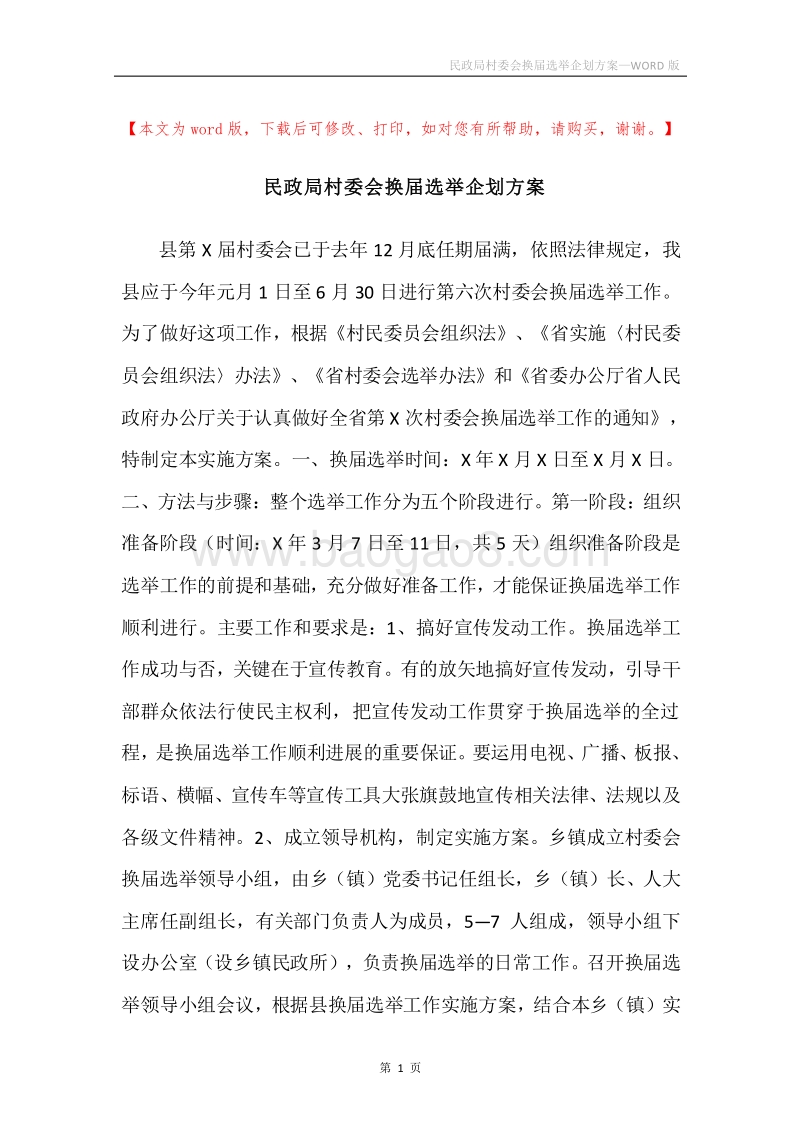 民政局村委会换届选举企划方案.docx_第1页