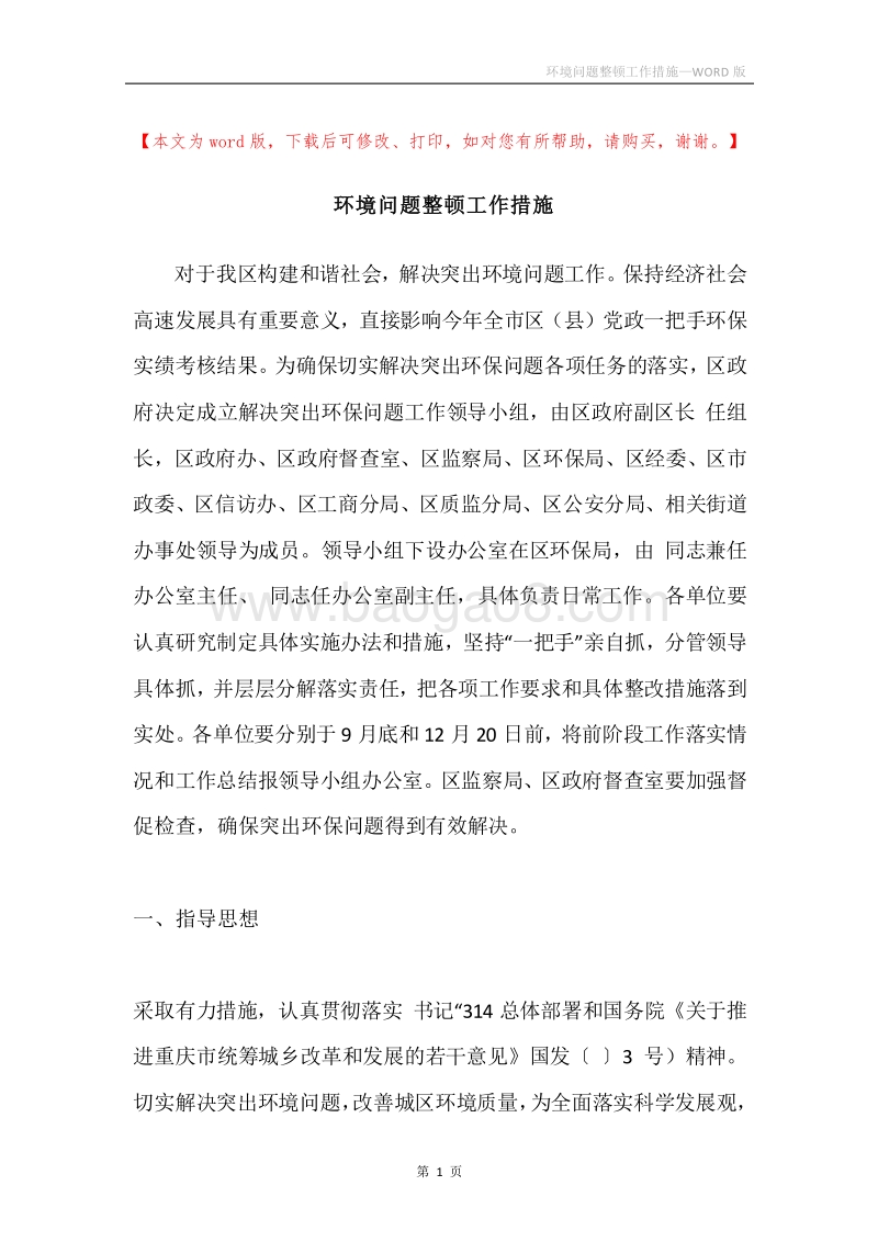 环境问题整顿工作措施.docx_第1页