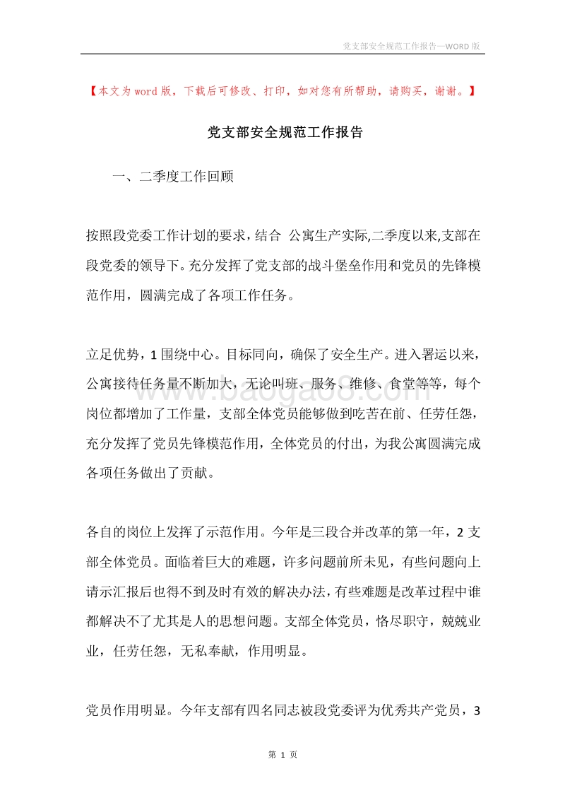 党支部安全规范工作报告.docx_第1页
