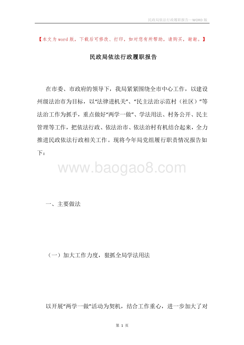 民政局依法行政履职报告.docx_第1页