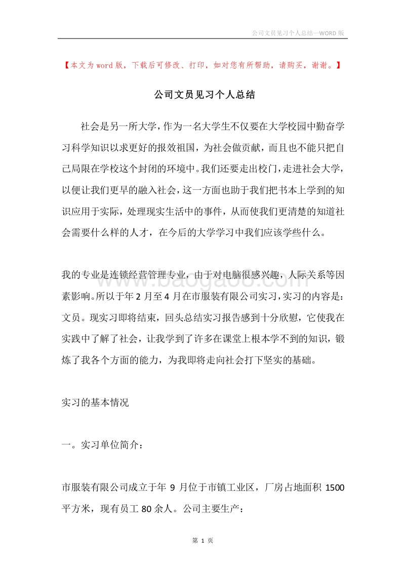 公司文员见习个人总结.docx_第1页