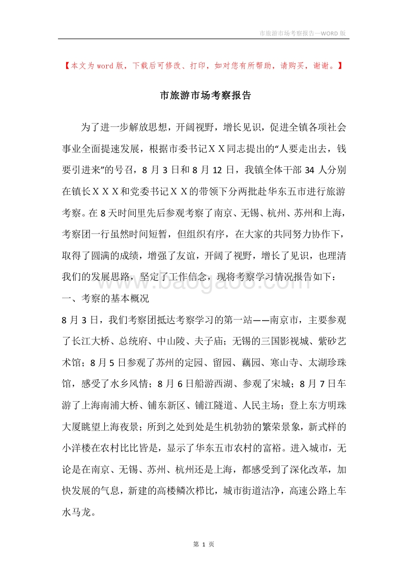 市旅游市场考察报告.docx_第1页